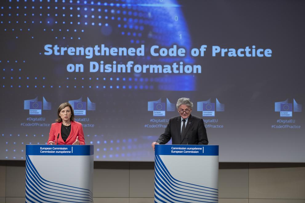 Press conference by Vera Jourová, Vice-President of the European Commission, and Thierry Breton, European Commissioner, on the strengthened Code of Practice on Disinformation
