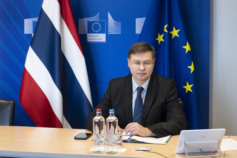 Videoconference between Valdis Dombrovskis, Executive Vice-President of the European Commission, and Jurin Laksanawisit, Thai Deputy Prime Minister and Minister for Commerce