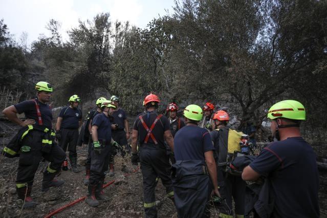 Czech firemen operating near the village of Kalliani in the municipality of Gortynia